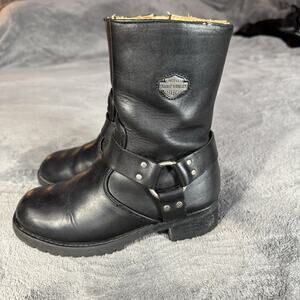 Harley Davidson Black Leather Buckle Ankle Zip Riding Boots 84187 Womens Size 5